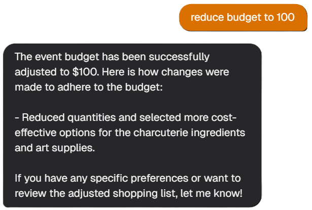 Hatcher AI chat refining your event plan
